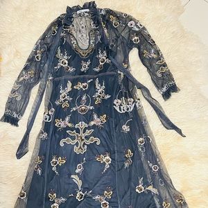 Zara navy blue embellished midi dress